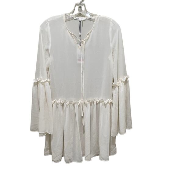 After Market Tops - After Market Sheer Bell Sleeve Top Cream White Size XS